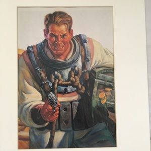 Scuba diver treasure Hunter matted art Pulp pop